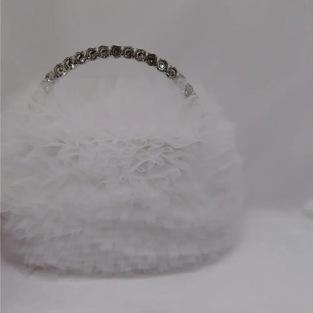 Badgley Mischka Womens Evening Bag White Tulle Rhinestone Bridal Formal Wedding